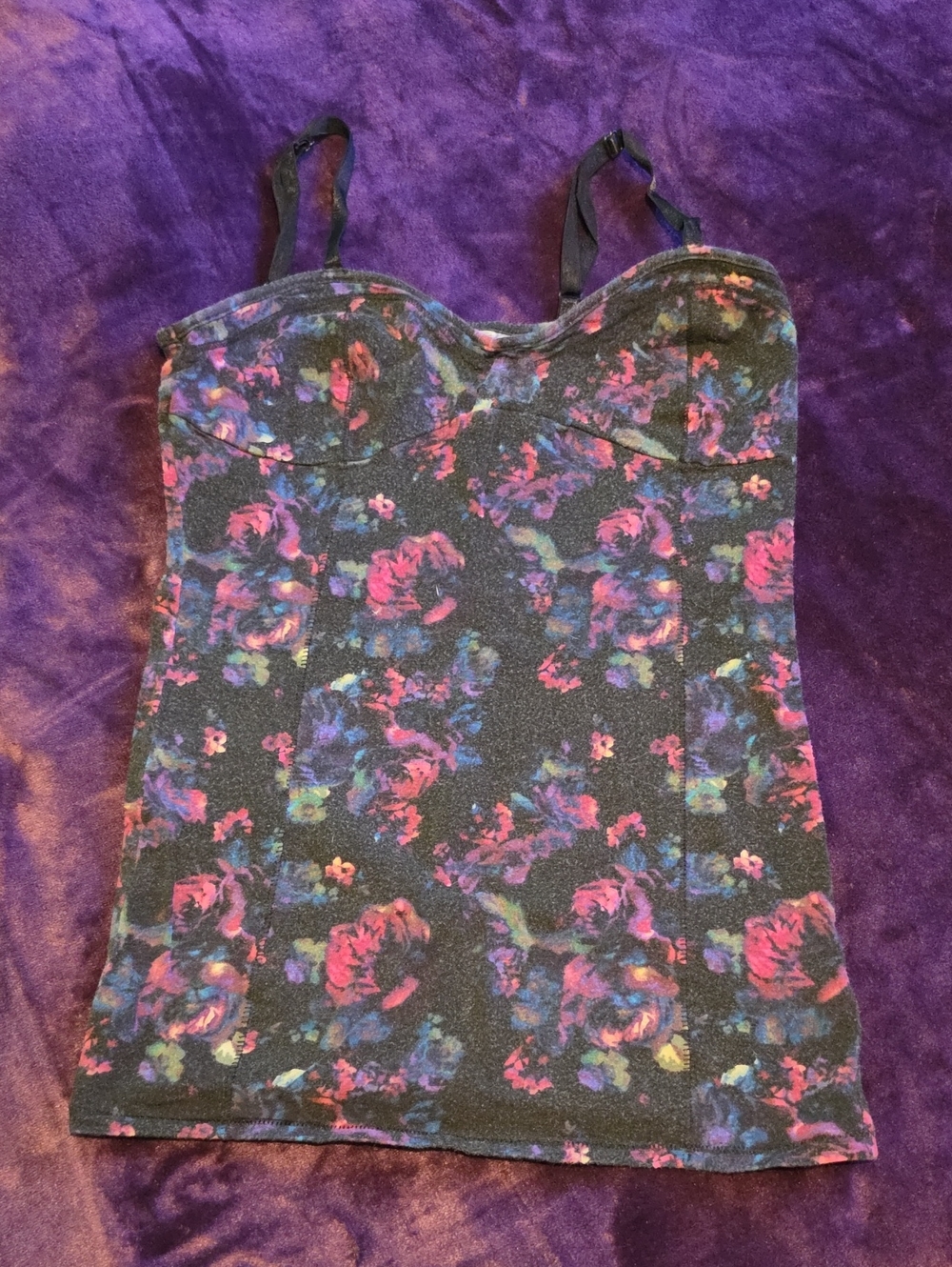 Decree Floral Bustier Cami in Black, Pink & Blue